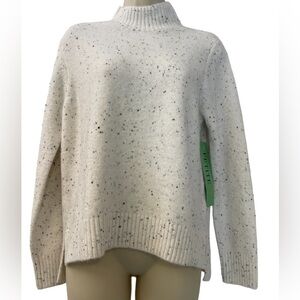 Madison Grey Petite Speckled White Mock Neck Sweater, Size Medium, NWT